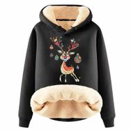 Generisch Noel Baskılı 2025 Modern Kapüşonlu Uzun Kollu E-Siyah Kadın Sweatshirt