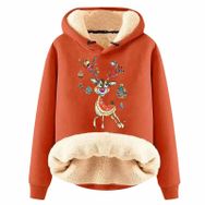 Generisch Noel Baskılı 2025 Modern Kapüşonlu Uzun Kollu E-Turuncu Kadın Sweatshirt