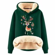 Generisch Noel Baskılı 2025 Modern Kapüşonlu Uzun Kollu E-Yeşil Kadın Sweatshirt