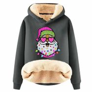 Generisch Noel Baskılı 2025 Modern Kapüşonlu Uzun Kollu F-Gri Kadın Sweatshirt