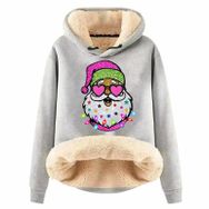 Generisch Noel Baskılı 2025 Modern Kapüşonlu Uzun Kollu F-Light Gri Kadın Sweatshirt