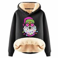 Generisch Noel Baskılı 2025 Modern Kapüşonlu Uzun Kollu F-Siyah Kadın Sweatshirt