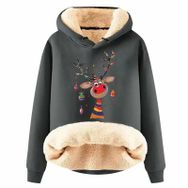 Generisch Noel Baskılı 2025 Modern Kapüşonlu Uzun Kollu G-Gri Kadın Sweatshirt