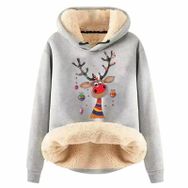 Generisch Noel Baskılı 2025 Modern Kapüşonlu Uzun Kollu G-Light Gri Kadın Sweatshirt