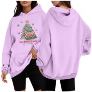 Generisch Noel Baskılı 2025 Modern Kapüşonlu Uzun Kollu Gündelik 1 Açık Lila Kadın Sweatshirt
