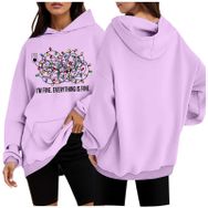 Generisch Noel Baskılı 2025 Modern Kapüşonlu Uzun Kollu Gündelik 2 Açık Lila Kadın Sweatshirt