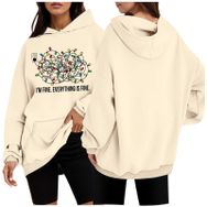 Generisch Noel Baskılı 2025 Modern Kapüşonlu Uzun Kollu Gündelik 2 Bej Kadın Sweatshirt