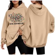 Generisch Noel Baskılı 2025 Modern Kapüşonlu Uzun Kollu Gündelik 2 Haki Kadın Sweatshirt
