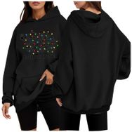 Generisch Noel Baskılı 2025 Modern Kapüşonlu Uzun Kollu Gündelik 2 Siyah Kadın Sweatshirt