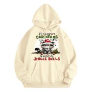 Generisch Noel Baskılı 2025 Modern Kapüşonlu Uzun Kollu Gündelik A-Bej Kadın Sweatshirt