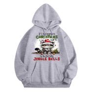 Generisch Noel Baskılı 2025 Modern Kapüşonlu Uzun Kollu Gündelik A-Gri Kadın Sweatshirt