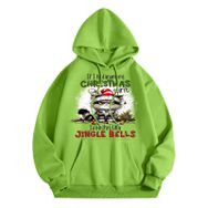 Generisch Noel Baskılı 2025 Modern Kapüşonlu Uzun Kollu Gündelik A-Yeşil Kadın Sweatshirt