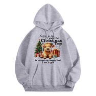 Generisch Noel Baskılı 2025 Modern Kapüşonlu Uzun Kollu Gündelik B-Gri Kadın Sweatshirt