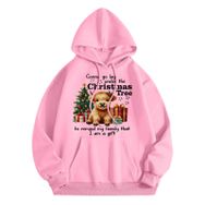 Generisch Noel Baskılı 2025 Modern Kapüşonlu Uzun Kollu Gündelik B-Pembe Kadın Sweatshirt