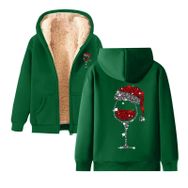 Generisch Noel Baskılı 2025 Modern Kapüşonlu Uzun Kollu Gündelik Koyu Yeşil-2 Kadın Sweatshirt