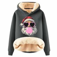 Generisch Noel Baskılı 2025 Modern Kapüşonlu Uzun Kollu H-Gri Kadın Sweatshirt