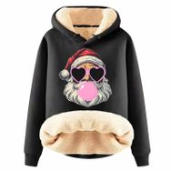 Generisch Noel Baskılı 2025 Modern Kapüşonlu Uzun Kollu H-Siyah Kadın Sweatshirt