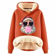 Generisch Noel Baskılı 2025 Modern Kapüşonlu Uzun Kollu H-Turuncu Kadın Sweatshirt