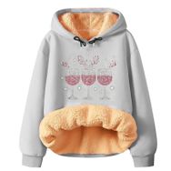 Generisch Noel Baskılı 2025 Modern Kapüşonlu Uzun Kollu Zarif Gündelik Açık Gri-2 Kadın Sweatshirt
