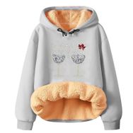 Generisch Noel Baskılı 2025 Modern Kapüşonlu Uzun Kollu Zarif Gündelik Açık Gri-3 Kadın Sweatshirt