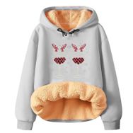 Generisch Noel Baskılı 2025 Modern Kapüşonlu Uzun Kollu Zarif Gündelik Açık Gri-4 Kadın Sweatshirt
