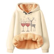 Generisch Noel Baskılı 2025 Modern Kapüşonlu Uzun Kollu Zarif Gündelik Bej-1 Kadın Sweatshirt