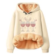 Generisch Noel Baskılı 2025 Modern Kapüşonlu Uzun Kollu Zarif Gündelik Bej-2 Kadın Sweatshirt