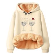 Generisch Noel Baskılı 2025 Modern Kapüşonlu Uzun Kollu Zarif Gündelik Bej-3 Kadın Sweatshirt