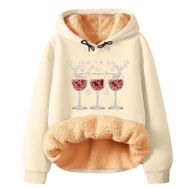 Generisch Noel Baskılı 2025 Modern Kapüşonlu Uzun Kollu Zarif Gündelik Bej-5 Kadın Sweatshirt
