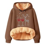 Generisch Noel Baskılı 2025 Modern Kapüşonlu Uzun Kollu Zarif Gündelik Kahve-1 Kadın Sweatshirt