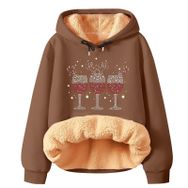 Generisch Noel Baskılı 2025 Modern Kapüşonlu Uzun Kollu Zarif Gündelik Kahve-2 Kadın Sweatshirt