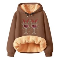 Generisch Noel Baskılı 2025 Modern Kapüşonlu Uzun Kollu Zarif Gündelik Kahve-4 Kadın Sweatshirt