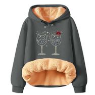 Generisch Noel Baskılı 2025 Modern Kapüşonlu Uzun Kollu Zarif Gündelik Koyu Gri-3 Kadın Sweatshirt