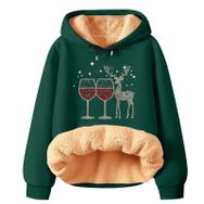 Generisch Noel Baskılı 2025 Modern Kapüşonlu Uzun Kollu Zarif Gündelik Koyu Yeşil-1 Kadın Sweatshirt