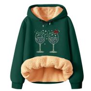 Generisch Noel Baskılı 2025 Modern Kapüşonlu Uzun Kollu Zarif Gündelik Koyu Yeşil-3 Kadın Sweatshirt