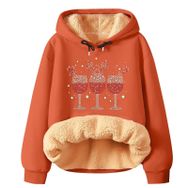 Generisch Noel Baskılı 2025 Modern Kapüşonlu Uzun Kollu Zarif Gündelik Turuncu-2 Kadın Sweatshirt