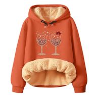 Generisch Noel Baskılı 2025 Modern Kapüşonlu Uzun Kollu Zarif Gündelik Turuncu-3 Kadın Sweatshirt