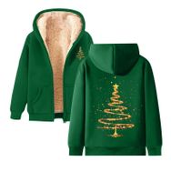 Generisch Noel Baskılı 2025 Modern Kapüşonlu Zarif Uzun Kollu A-Yeşil Kadın Sweatshirt