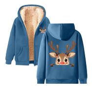 Generisch Noel Baskılı 2025 Modern Kapüşonlu Zarif Uzun Kollu B-Mavi Kadın Sweatshirt