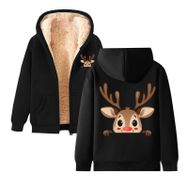 Generisch Noel Baskılı 2025 Modern Kapüşonlu Zarif Uzun Kollu B-Siyah Kadın Sweatshirt