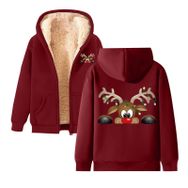 Generisch Noel Baskılı 2025 Modern Kapüşonlu Zarif Uzun Kollu D-Brick Kırmızı Kadın Sweatshirt