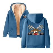 Generisch Noel Baskılı 2025 Modern Kapüşonlu Zarif Uzun Kollu D-Mavi Kadın Sweatshirt