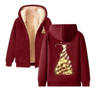 Generisch Noel Baskılı 2025 Modern Kapüşonlu Zarif Uzun Kollu E-Brick Kırmızı Kadın Sweatshirt