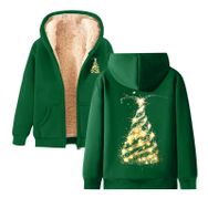 Generisch Noel Baskılı 2025 Modern Kapüşonlu Zarif Uzun Kollu E-Koyu Yeşil Kadın Sweatshirt