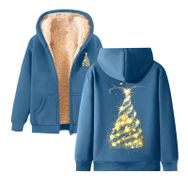 Generisch Noel Baskılı 2025 Modern Kapüşonlu Zarif Uzun Kollu E-Mavi Kadın Sweatshirt