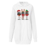 Generisch Noel Baskılı Kapüşonlu Uzun Kollu Zarif Beyaz 4 Kadın Sweatshirt