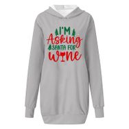 Generisch Noel Baskılı Kapüşonlu Uzun Kollu Zarif Gri 1 Kadın Sweatshirt