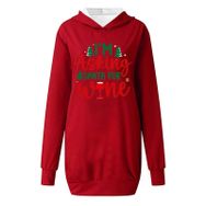 Generisch Noel Baskılı Kapüşonlu Uzun Kollu Zarif Kırmızı 1 Kadın Sweatshirt