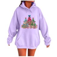 Generisch Noel Baskılı Kapüşonlu Uzun Kollu Zarif Lila 1 Kadın Sweatshirt