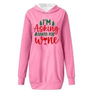 Generisch Noel Baskılı Kapüşonlu Uzun Kollu Zarif Pembe 1 Kadın Sweatshirt